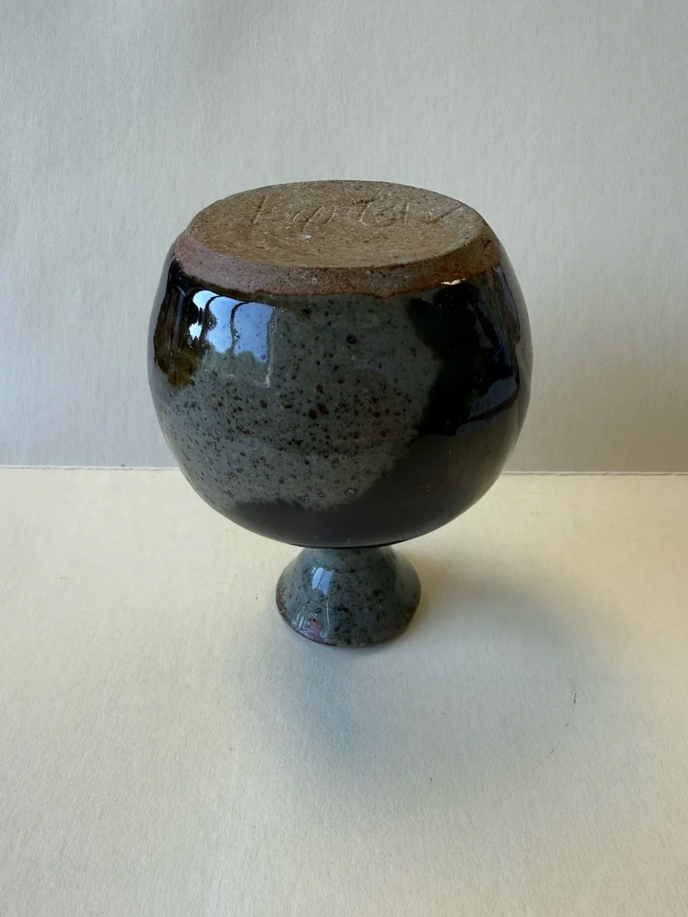 Artisan Signed Handcrafted Hand Thrown Pottery Ceramic Neutral Tone Bud Vase.